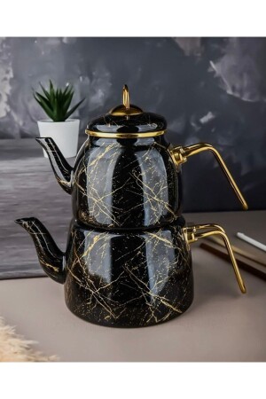 Black Broken Marble Patterned Enamel Luxury Teapot Dirty Laundry Basket 34 - Otuz4istanbul