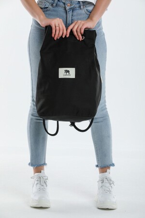 Black Canvas Drawstring Sports Bag SRT-405 - ELEPHANT ÇANTA
