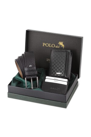 Black Checkerboard Pattern Boxed Men's Wallet Belt Card Holder Set SETE-3013-S - polo air