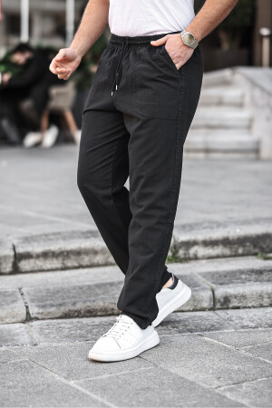 Black Color Men's Summer Linen Blend Relaxed Pants - Combine Michail