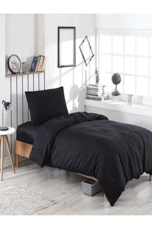 Black Color Single Duvet Cover Set with Elastic Sheets TYC00526751606 - sedali home