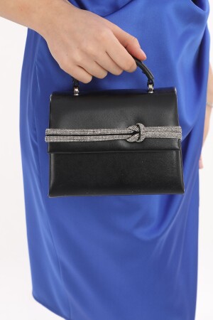 Black Color Stone Accessory Magnetic Closure Shoulder Strap Usable (Small Size) Evening Dress Women's Bag - Piedra