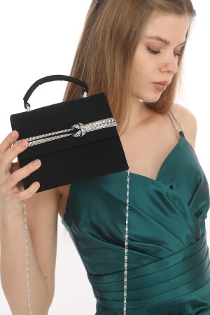 Black Color Suede Material Stone Accessory Magnetic Closure Shoulder Strap Usable (Small Size) PİE2005 - Piedra