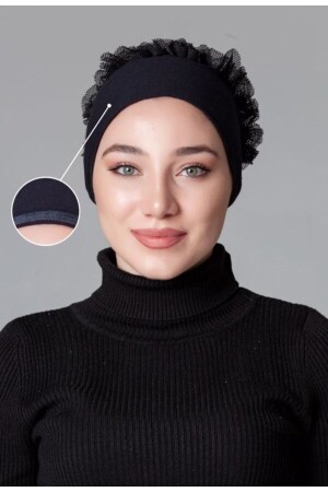 Black Combed Cotton Frilly Non-Slip Bonnet - Nanak