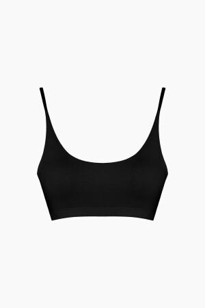 Black Cotton Adjustable Thin Straps Women's Exercise Bustier - Hnx
