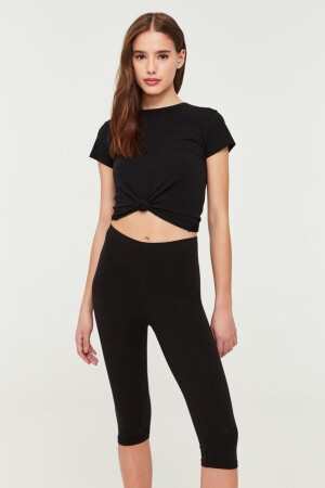 Black Cotton Capri Leggings - Vanessa
