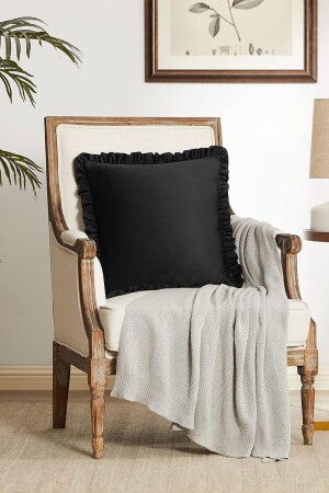 Black Country Ruffled Square Throw Pillow Cover Soft Textured Vintage- Scandinavian-Bohemian-Christmas - Bc Home