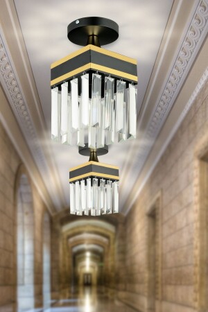 Black Crystal Stone Single Placemat with Yellow Stripe Square Downward Facing Luxury Chandelier AK00091 - Kraliçe