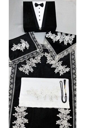 Black Damat 6 Piece Eco-Storage Prayer Mat Set Velvet Bundle Set - Eylül