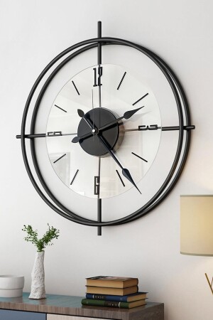 Black Deluxe Clear Glass Scandinavian 60 cm Modern Wall Clock - Aga Konsept