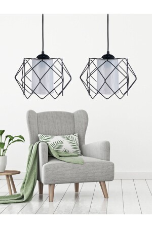 Black Design Multi Square Chandelier with White Mica Glass (2 PCS) - Mhk Collection