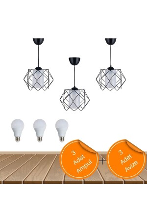 Black Design White Mica Çokkare Living Room Kitchen Bedroom Children's Room 3 Pieces Chandelier 3 Pieces LED Bulb TYC00622845786 - MHK Collection