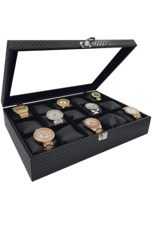 Black Diamond Leather 15 Piece Glass Watch Box St15-69 ehy-st15-69 - Chavin