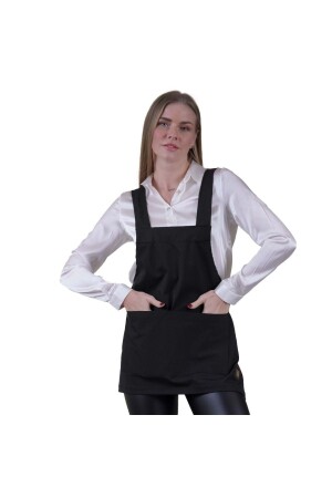 Black Double Pocket Basic Multi-Purpose Apron Apron Chef Barista Painter Worker Kitchen Apron - Exve Exclusive