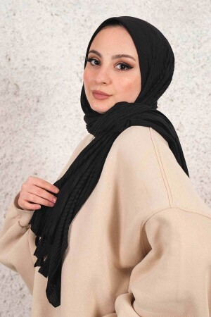 Black Fashion Blue Pleated Practical Ready Shawl - İmajbutik