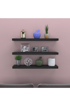 Black Flying Wall Shelf Set of 3 Hidden Shelf 50-50-50 SDR1002 - Egecan Mobilya