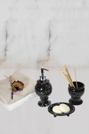 Black Foam Patterned Bathroom Set 3 Pieces 08090 - RED SERAMİK