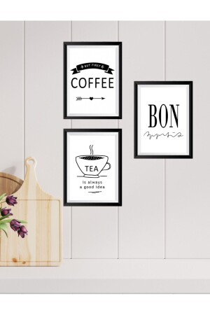 Black Frame Look Coffe Bon Tea Wall Decoration Kitchen Concept Table for Coffee Corner 15x20 Set - Nt Handmade