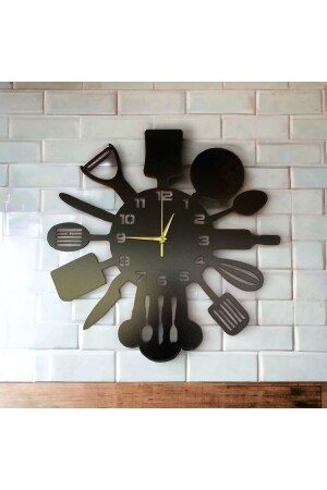 Black Gift Wooden Decorative Kitchen Patterned Silent Wall Clock 50cm aasaat21 - AA Shop