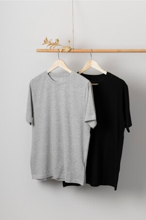 Black Gray Slim Fit Crew Neck 2-Piece Plain T-Shirt Pack - Guillermo