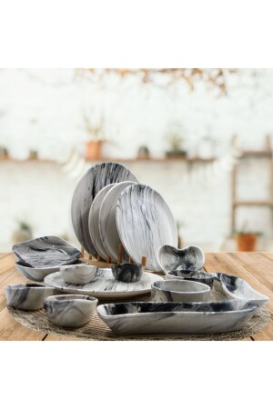 Black Hand Decorated Breakfast Set 19 Pieces for 4 Persons 8681349098587 - Arna Porselen