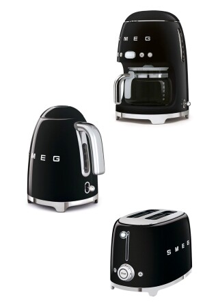 Black Kettle 1x2 Toaster And Filter Coffee Machine Set KLF03BL-TSF01BL-DCF02BLEU - Smeg
