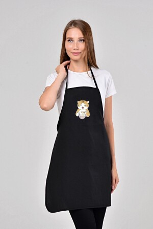 Black Kitchen Apron Cat Eating Pasta (fireproof Fabric) - Bagand