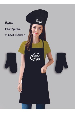 Black Kitchen Apron Set (Apron + Chef Hat + 2 Gloves) ecsiyahsetapron - enmalife