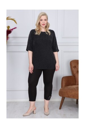 Black Laced Capri Tights with Elastic Waist - Hülya Butik