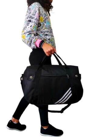 Black Large Three Striped Sports And Travel Bag - Sym Saraç