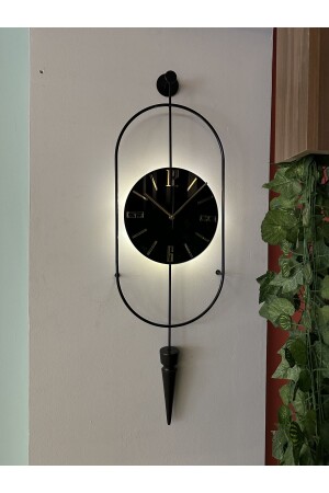 Black LED Serenity Pendulum Wall Clock - Modern Decorative Metal Glass Wall Clock - Metaquartz Aksesuar