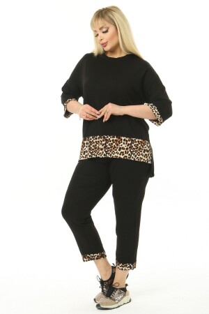 Black Leopard Stripe Half Sleeve Capri Suit - Mayaxl