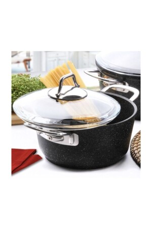 Black Line Cast Granite 24 Cm Deep Pot FLZ-BLCKLN-24DRN - Falez