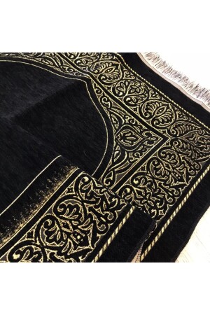 Black Luxury Velvet Prayer Rug - Gold Detailed Women's / Men's Prayer Rug - Ensar