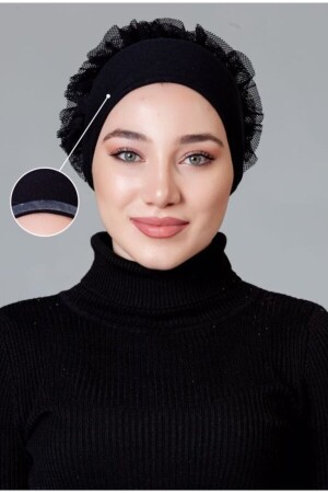 Black Lycra Frilly Non-Slip Bonnet (Non-Slip) - Nanak