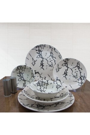 Black Marble 18 Piece Dinner Set for 6 People 8681349098761 - Arna Porselen
