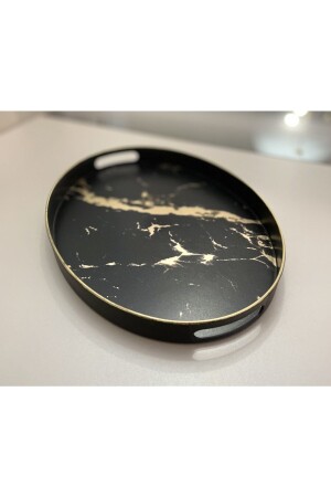 Black Marble Pattern Oval Large Serving Tea Coffee Presentation Tray 0075 - Panoramas Home