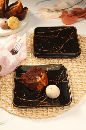 Black Marble Square Cake Plate 18 Cm 6 Pieces. black marble square cake - GÜRCÜGLASS