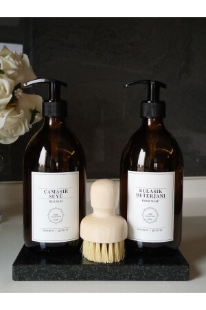 Black Marble Stand Brush Bleach Dish Soap Bottle Set rn-blackmarblebrush-çs-bd - Reoona