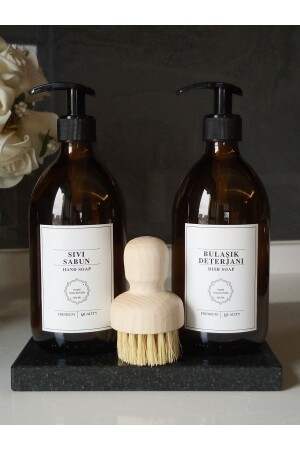 Black Marble Stand with Brushed Liquid Soap Dish Soap Bottle Set rn-blackmarblebrushed-ss-bd - Reoona