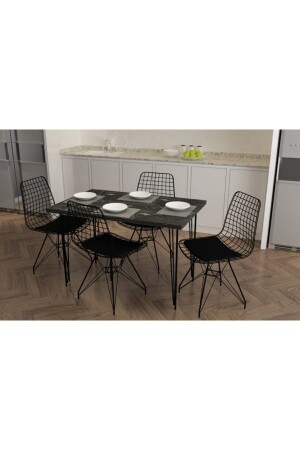 Black Marble Table 4 Wire Chair Dining Set table set02 - Touch Home