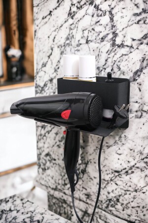 Black Metal Adhesive Hair Dryer Rack - Adhesive Bathroom Organizer Organizer Blow Dryer Holder Mt83s - Risingmaber