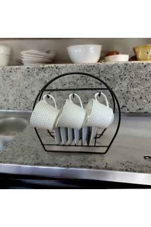 Black Metal Coffee Cup Hanger Stand Mug Hanger with Plate Compartment - Nevhas