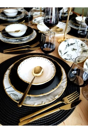Black Modern 58 Piece Porcelain Dinner Set for 12 People 0TR4524 - CASA DE BELLA
