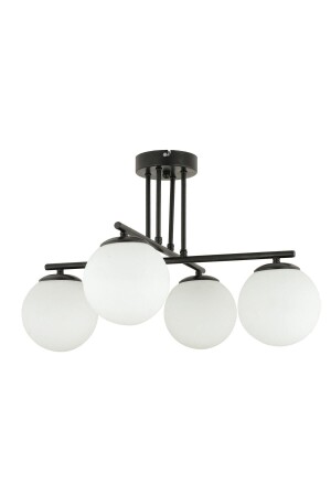 Black Modern Sports Model Glop White Glass Chandelier 0088-4BLKGLOPCAM - Lambadar