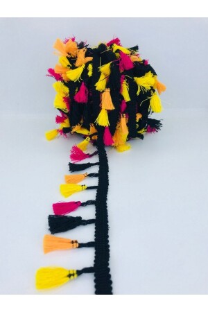 Black Orange Yellow Cotton Fringe Tassel 1 m Width 4 cm - Bontex