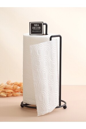 Black Paper Towel Holder Ergonomic Design Modern Kitchen Tableware Accessory Stainless Coating Napkin Holder - Mba Decor Metal Bending Art