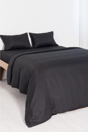 Black Pearl Duvet Cover Set Single - Microfiber Striped 98tel 868215750100049 - Otello