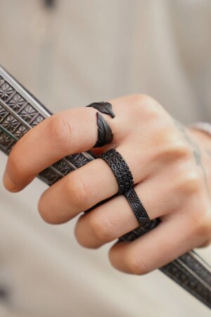 Black Plated Adjustable Men's Ring Set THE5120468 - The Collection