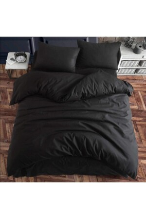 Black Ranforce Woven Double Duvet Cover Set (Elastic Sheet) 123siyahnevr - Mert Collection Çarşı